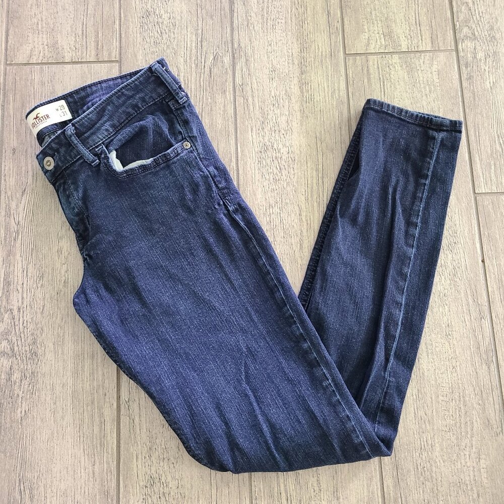 Hollister women's super skinny dark wash denim straight leg blue jeans sz 9R 29